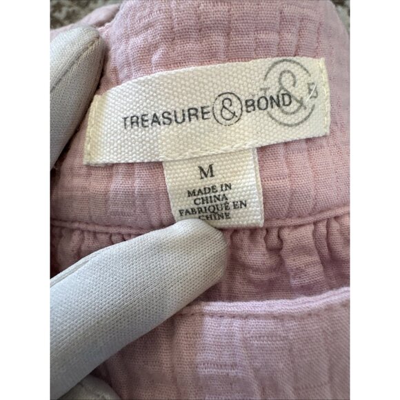 Treasure & Bond Pink Puff Sleeve Cotton-Blend Square Neck Blouse M - Picture 5 of 11